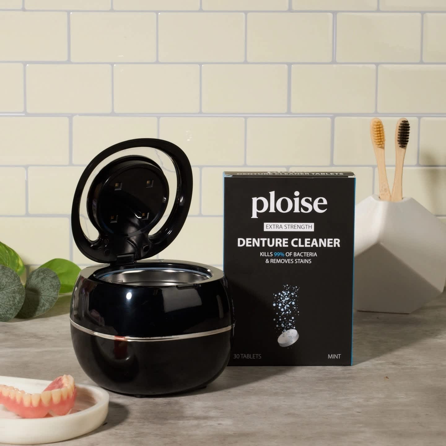 Customer photo showing clean dentures