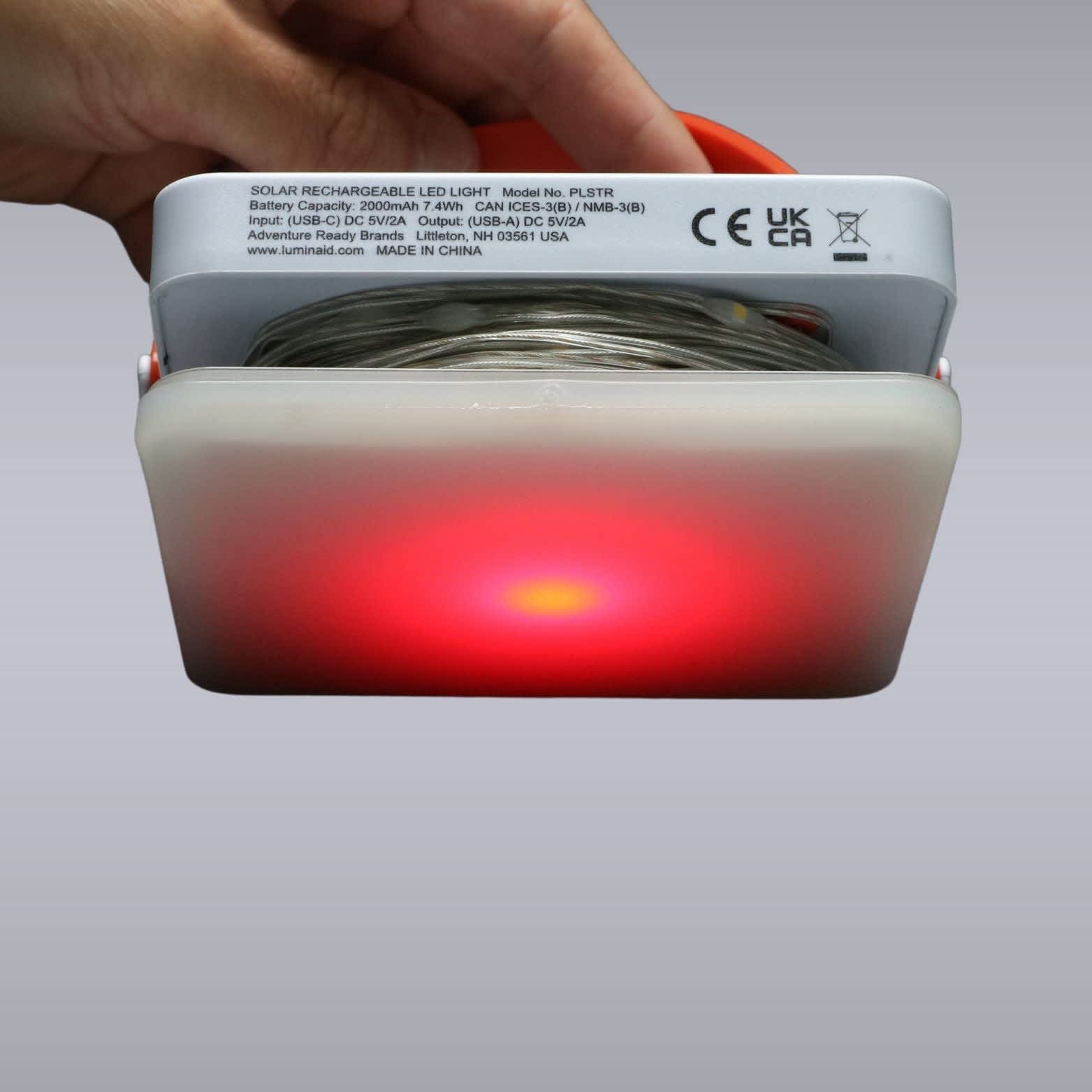 Red light mode on a solar string light.