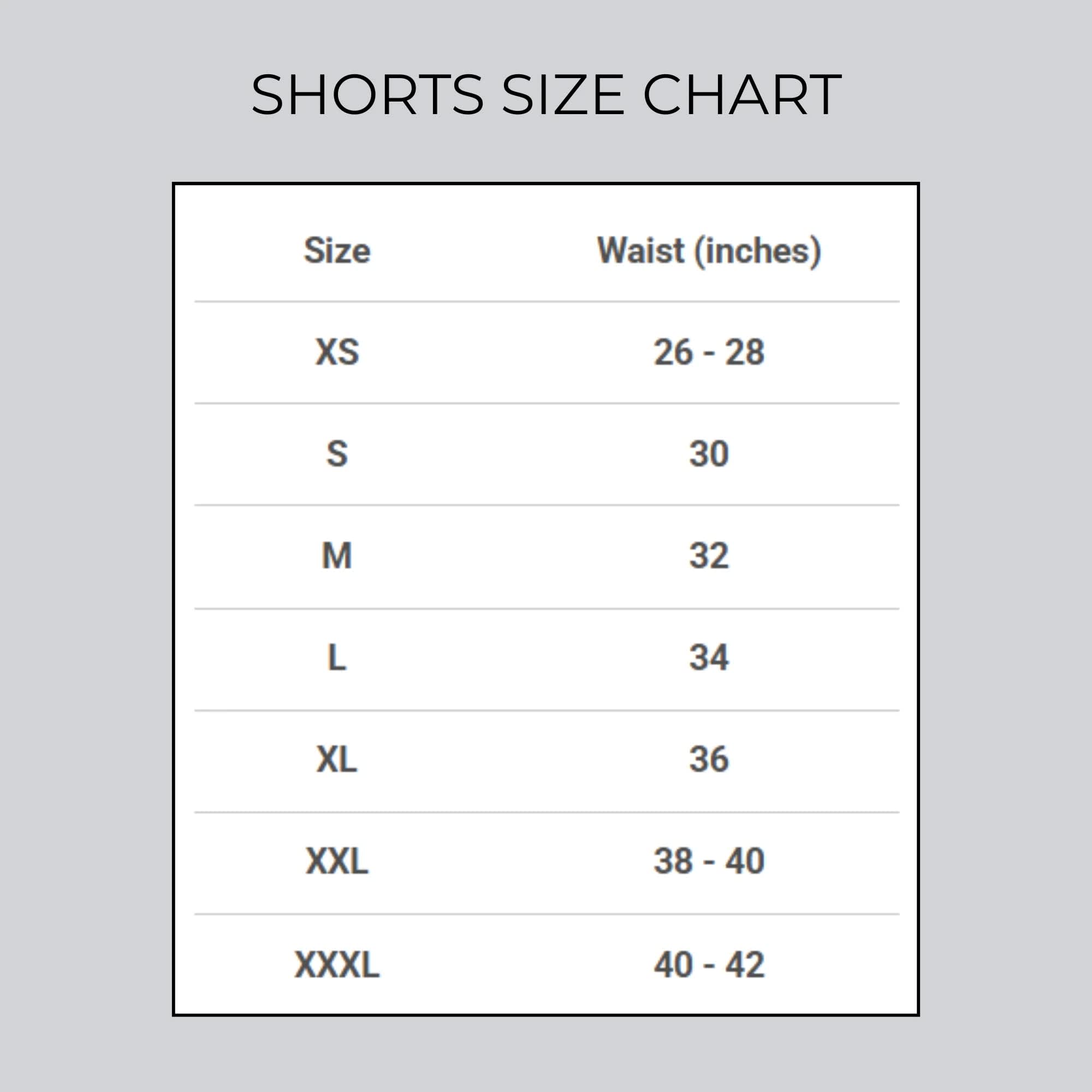 hooks shorts size chart adult