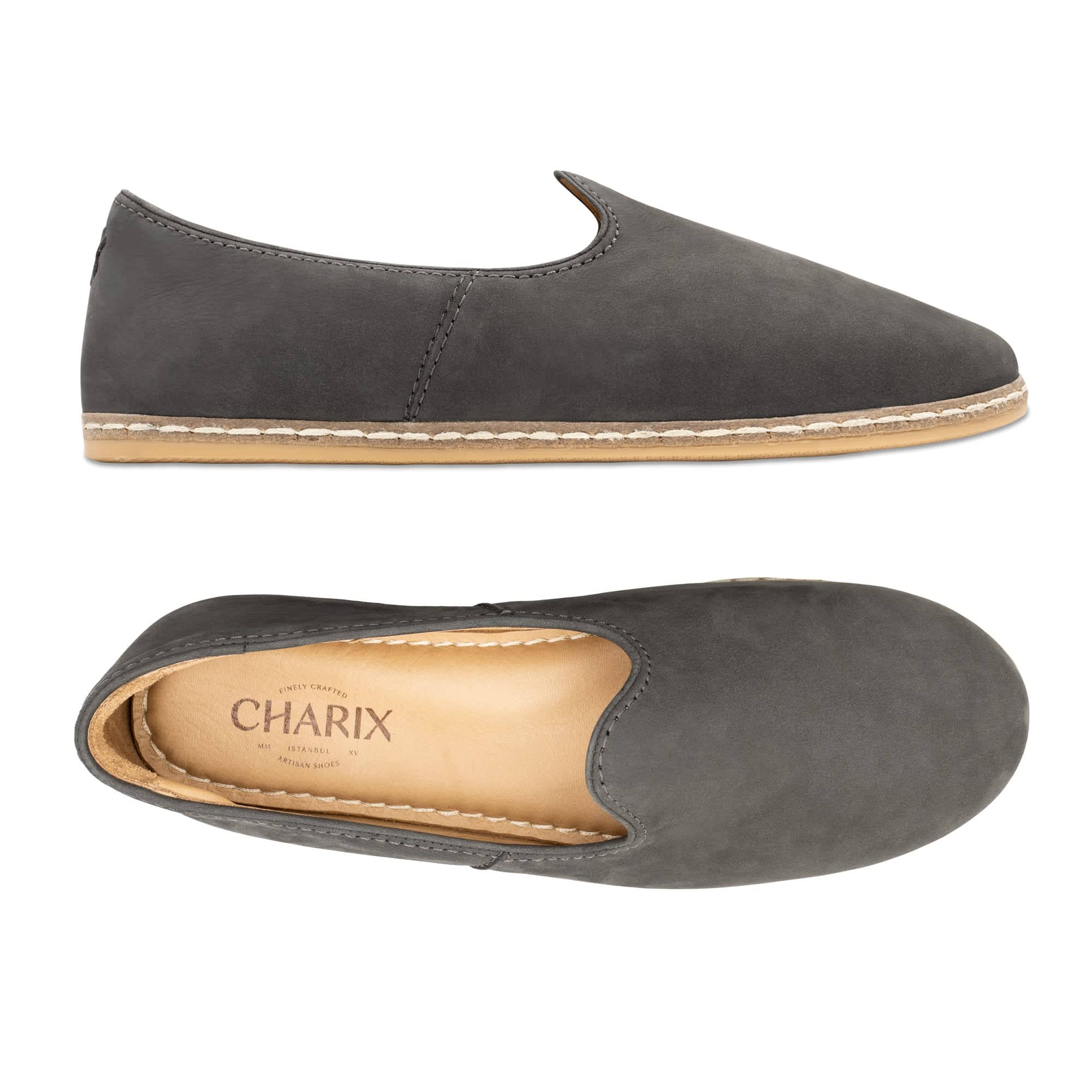 Graphite Suede Slip On Shoes - Charix Shoes