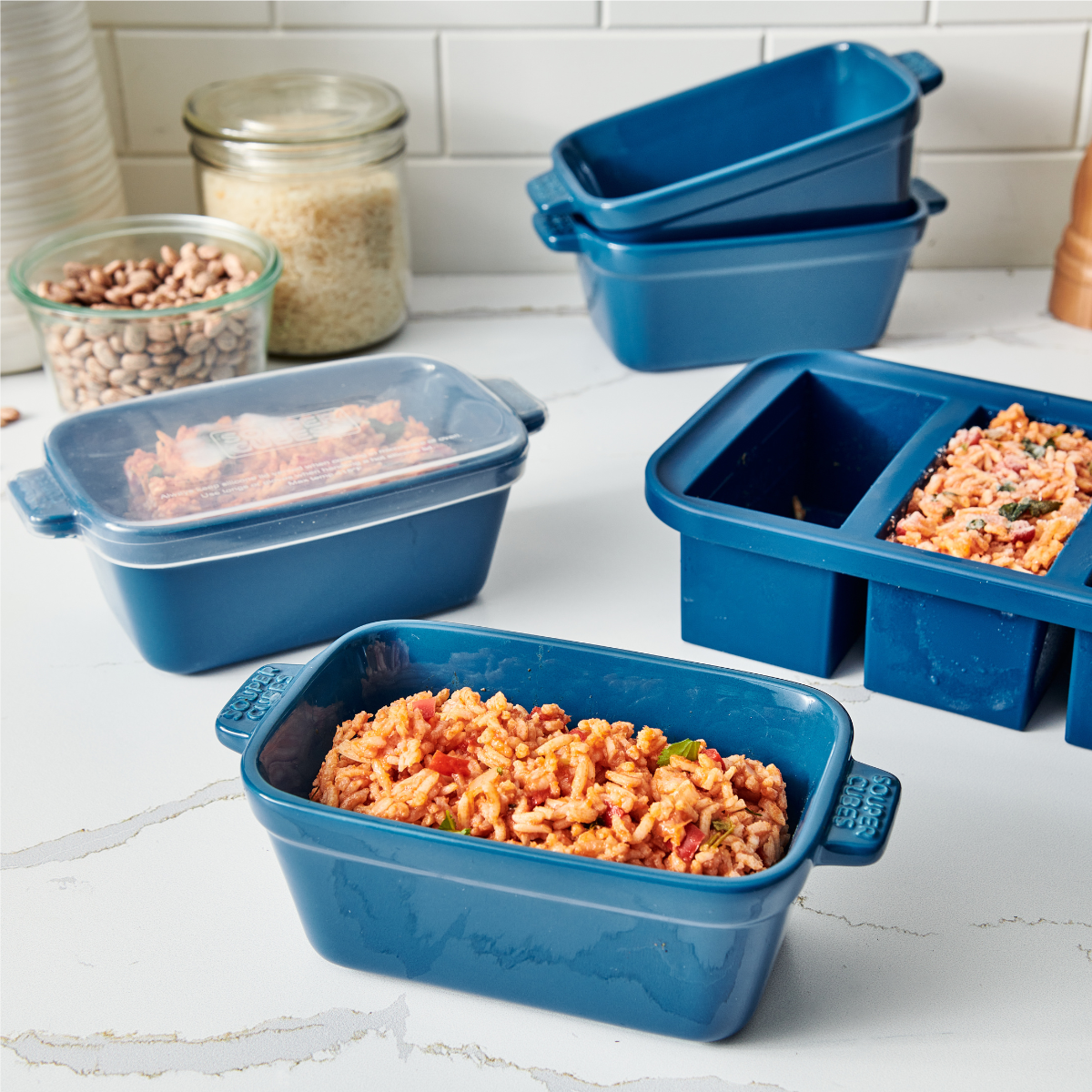 Blueberry Souper Cubes & Ceramic Baking Dishes in use