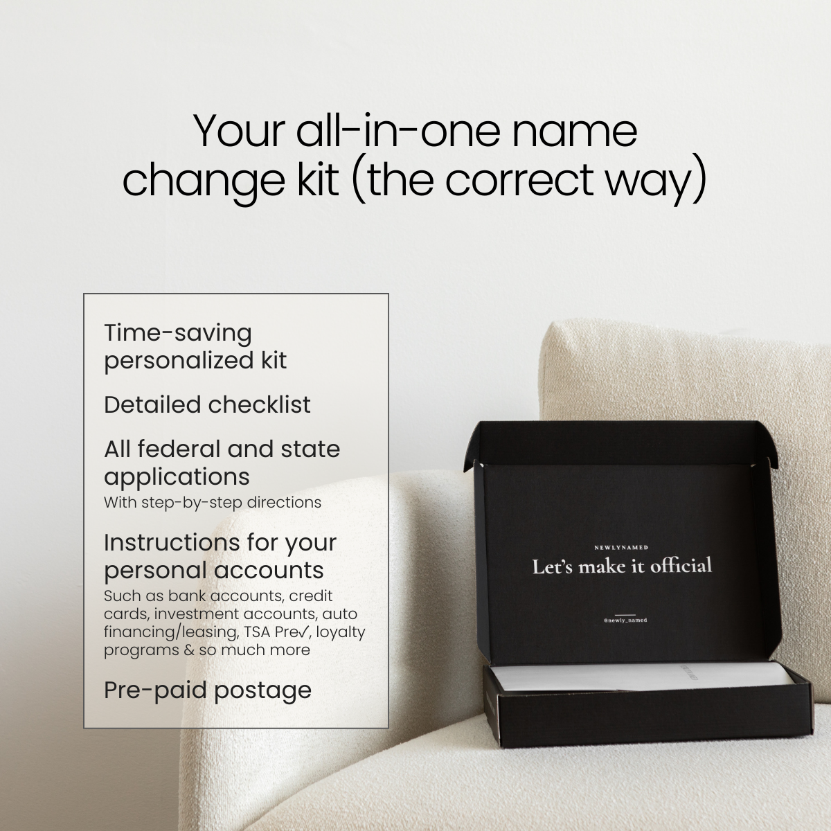 Black all-in-one NewlyNamed name change kit