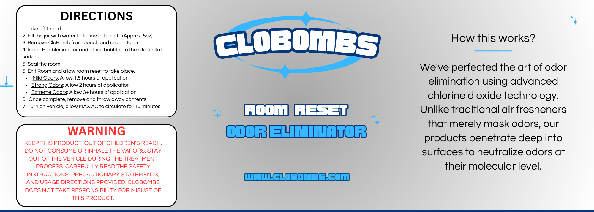 CloBombs home odor eliminator kit for complete house odor removal