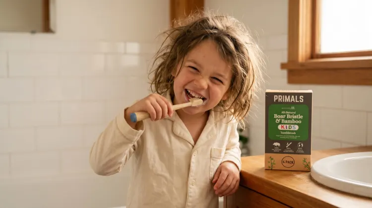 PRIMALS Kids Bamboo and Boar Bristle Toothbrush 4-Pack