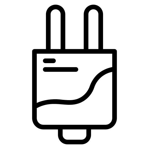 Minimalist icon of an electrical plug with two prongs, symbolizing the LuminAID Solar String Light’s usefulness in the event of a power outage.