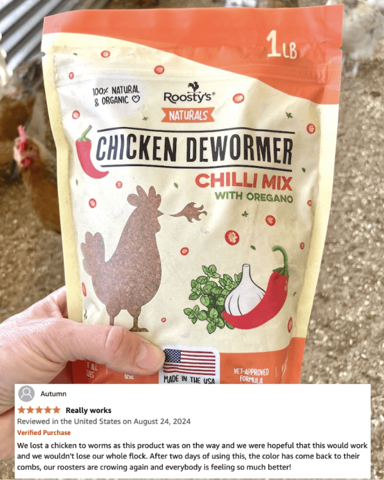 Roosty's Chicken DeWormer Powder - Chili Garlic Black Pepper Oregano - 1lb, Exp 5/24/27 - Made In USA