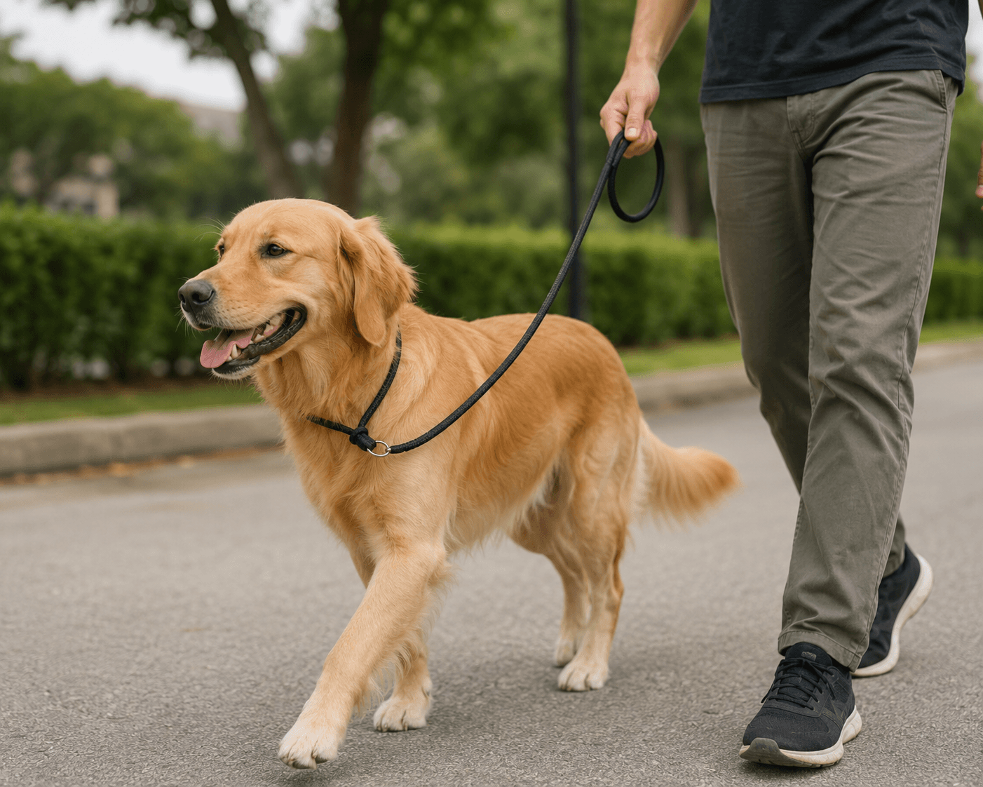 Slip lead tightening around a dog's neck