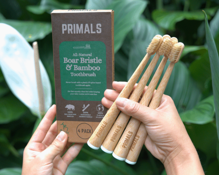 PRIMALS boar bristle bamboo toothbrush 4-pack microplastic-free natural toothbrush alternative