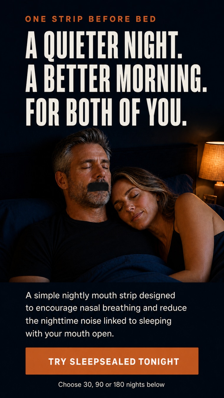 An attractive couple waking rested together after using SleepSealed mouth strips