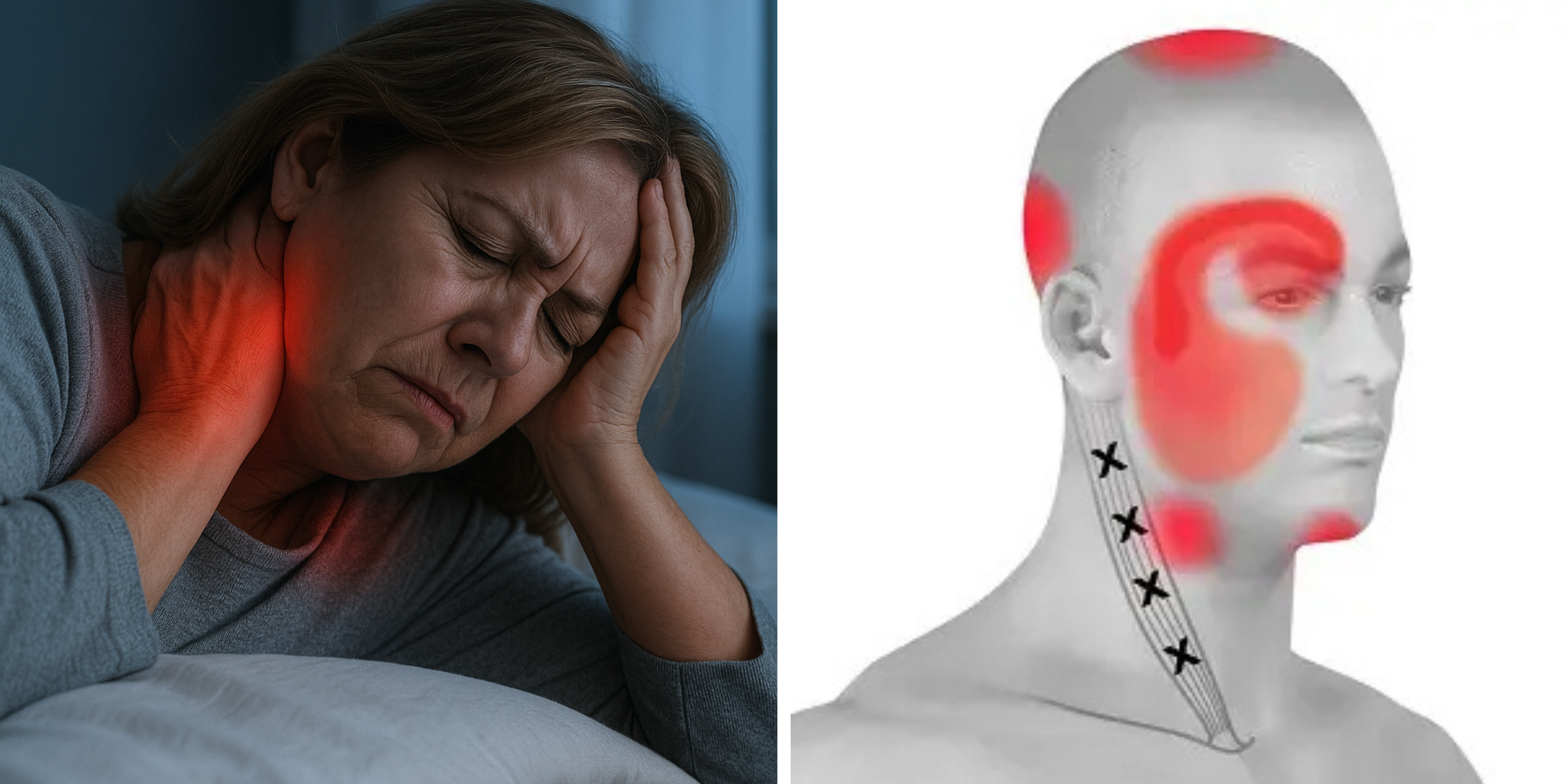 Woman experiencing morning neck pain