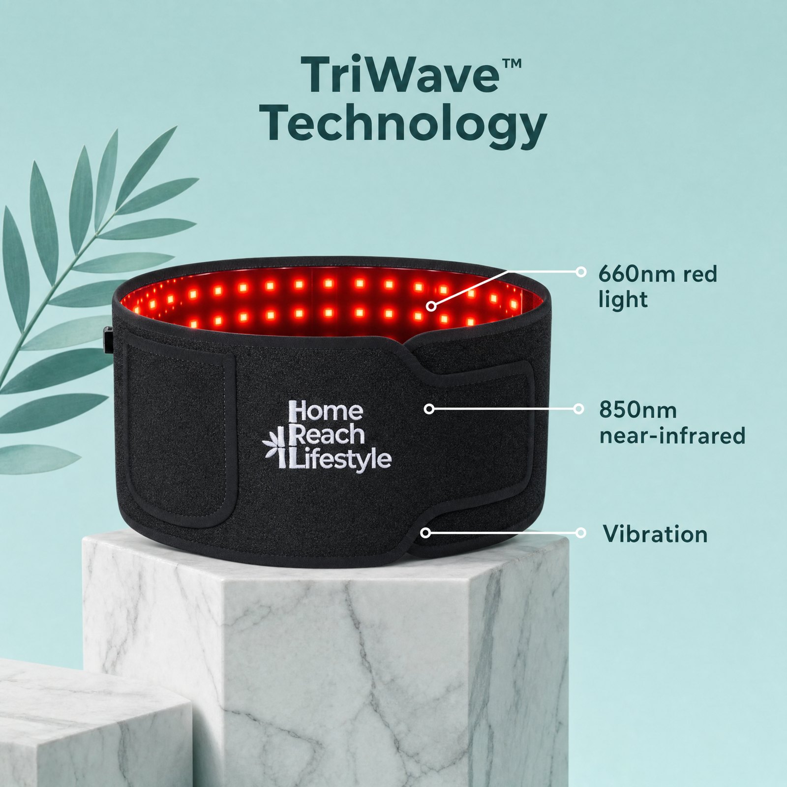 TriWave feature illustration showing red light, near-infrared and vibration